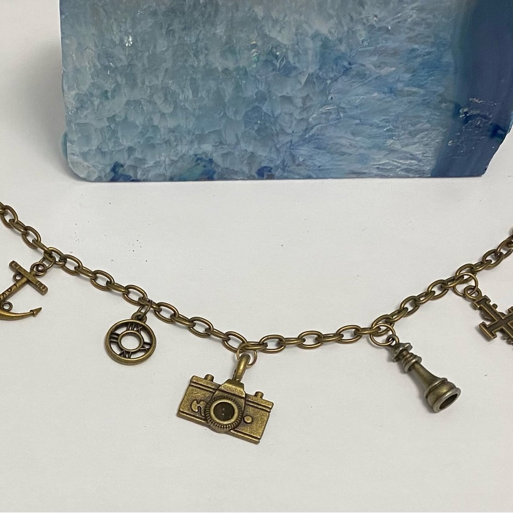 Travel memories brass charm bracelet
